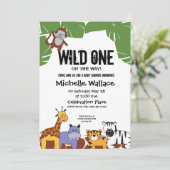 野生の1つの方法ジャングルテーマの赤ちゃんシャワー 招待状 (スタンド正面)