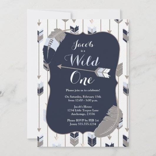 野生の1つの種族の矢の誕生会のブルーグレー 招待状 (正面)