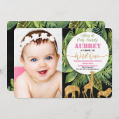 野生の1つの第1誕生日の写真の招待のサファリ 招待状 (正面/裏面)