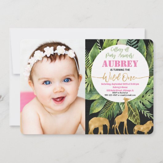 野生の1つの第1誕生日の写真の招待のサファリ 招待状 (正面)