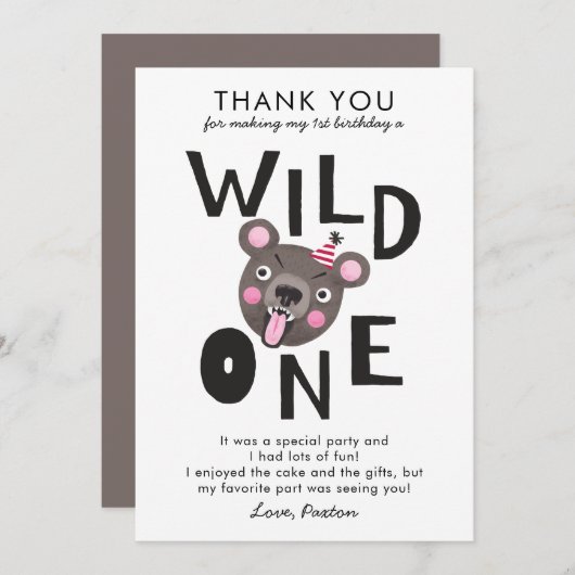 野生の1つの第1誕生日 サンキューカード (正面/裏面)