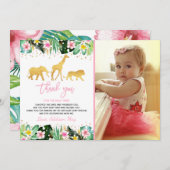 野生の1つの誕生日のサンキューカードのジャングル動物 サンキューカード (正面/裏面)
