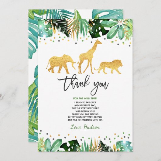 野生の1つの誕生日のサンキューカードのジャングル動物 サンキューカード (正面/裏面)