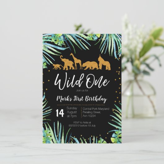 野生の1つの誕生日の招待状のジャングルのパーティー好きな人 招待状 (スタンド正面)