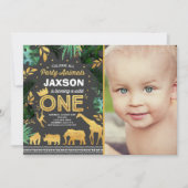 野生の1つの誕生日の招待状のジャングル動物のパーティー 招待状 (正面)