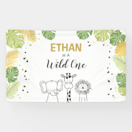 野生の1つの誕生日の旗のサファリのジャングル動物 横断幕