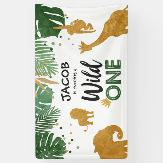 野生の1つの誕生日の旗のサファリのジャングル動物 横断幕 (縦)