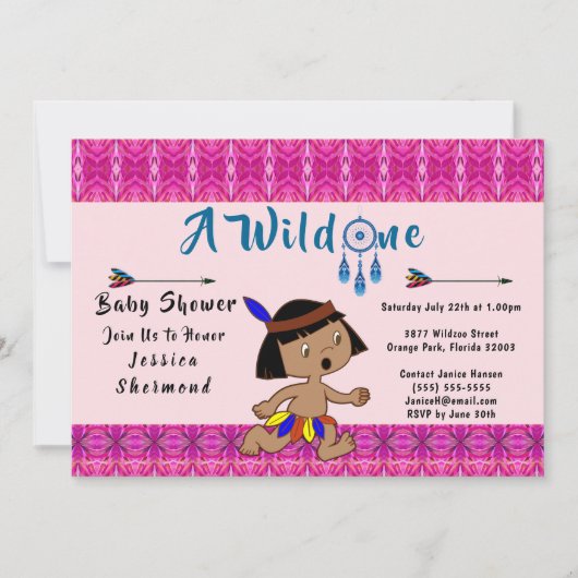 野生の1つの赤ん坊シャワー部部族の矢印抽象芸術ピンク 招待状 (正面)