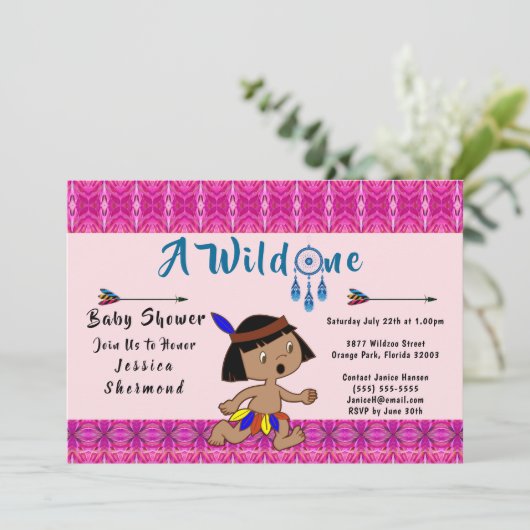 野生の1つの赤ん坊シャワー部部族の矢印抽象芸術ピンク 招待状 (スタンド正面)