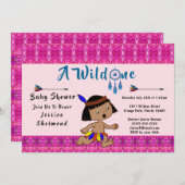 野生の1つの赤ん坊シャワー部部族の矢印抽象芸術ピンク 招待状 (正面/裏面)