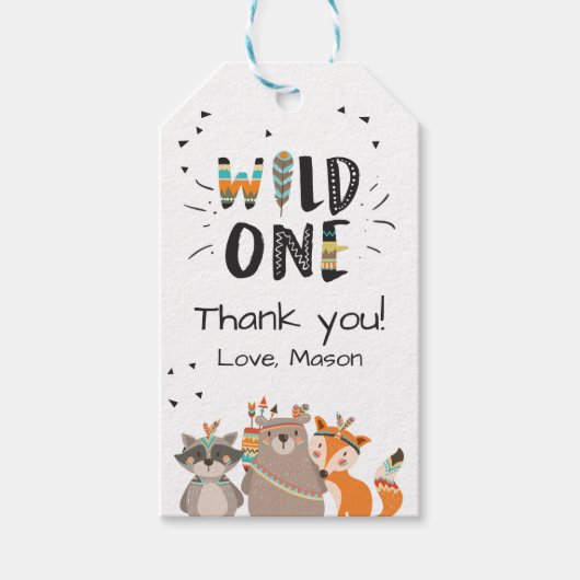 野生の1つの部族の森林の動物のメッセージカード少年 ギフトタグ (正面)