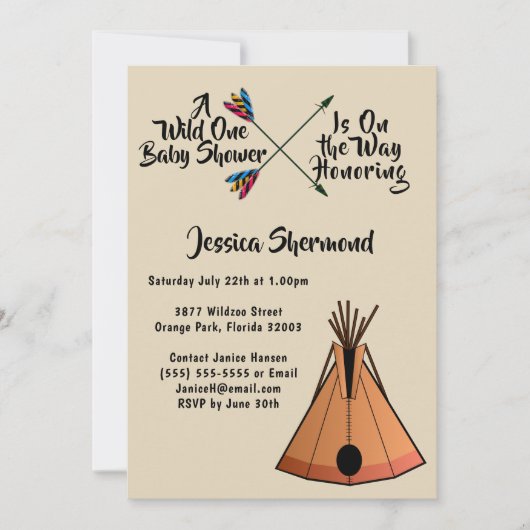 野生の1つの部族の矢とテペテントの赤ちゃんシャワー 招待状 (正面)