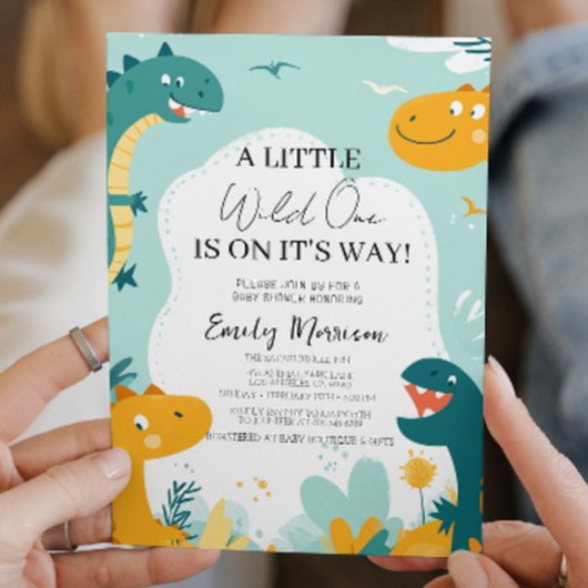 野生の1つは恐竜と赤ちゃんシャワーの途中にある 招待状