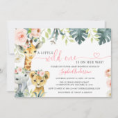 野生の1サファリの動物の女の子の赤ちゃんシャワー 招待状 (正面)