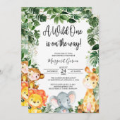 野生の1サファリジャングル動物の赤ちゃんシャワーの招待客 招待状 (正面/裏面)