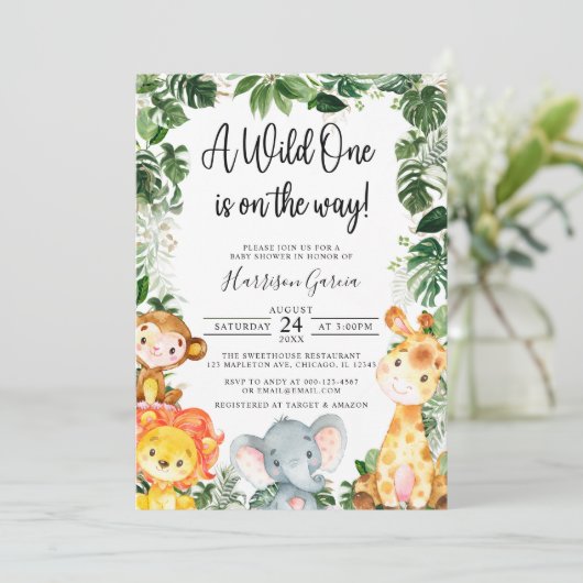 野生の1サファリジャングル動物の赤ちゃんシャワーの招待客 招待状 (スタンド正面)