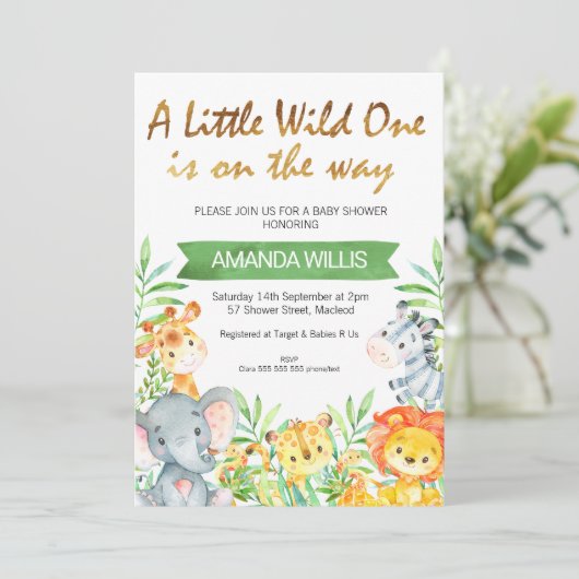 野生の1サファリ動物の赤ちゃんシャワーの招待 招待状 (スタンド正面)