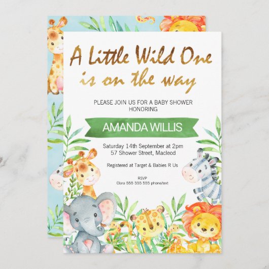 野生の1サファリ動物の赤ちゃんシャワーの招待 招待状 (正面/裏面)