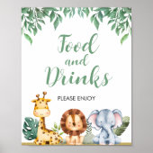 野生の1サファリ動物の食べ物と飲み物の看板 ポスター (正面)