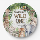 野生の1サファリ動物ジャングルボーイ1歳の誕生日 ペーパープレート (正面)