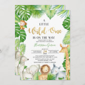 野生の1ジャングル動物の男の子の赤ちゃんシャワー 招待状 (正面/裏面)