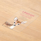 野生の1ピンク斑点の子鹿の赤ちゃんシャワー アクリル招待状 (レイダウン)