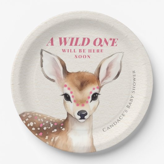 野生の1ピンク斑点の子鹿の赤ちゃんシャワー ペーパープレート (正面)