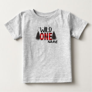 野生の1人のバッファロープレイドの第1の誕生日 ベビーTシャツ