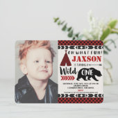 野生の1人の第1最初誕生日の写真の招待の男の子 招待状 (スタンド正面)