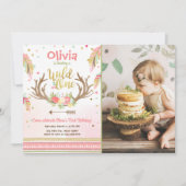 野生の1人の誕生日の招待の最初誕生日の女の子 招待状 (正面)