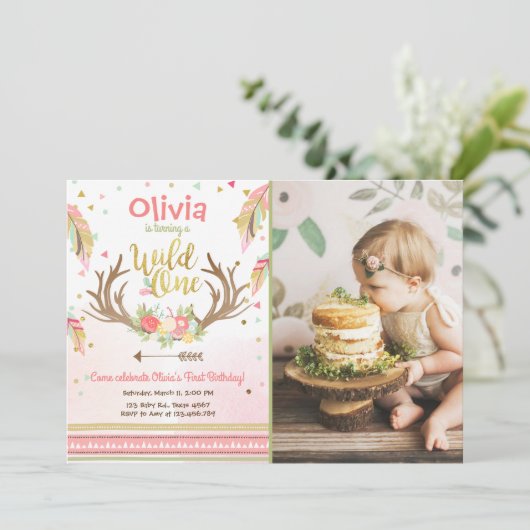 野生の1人の誕生日の招待の最初誕生日の女の子 招待状 (スタンド正面)