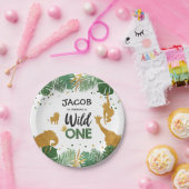 野生の1人の誕生日の紙皿のサファリ動物の男の子 ペーパープレート (パーティー)