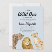 野生の1動物のライオンのチーターのための男の子のシャワー 招待状 (正面)