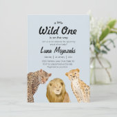 野生の1動物のライオンのチーターのための男の子のシャワー 招待状 (スタンド正面)