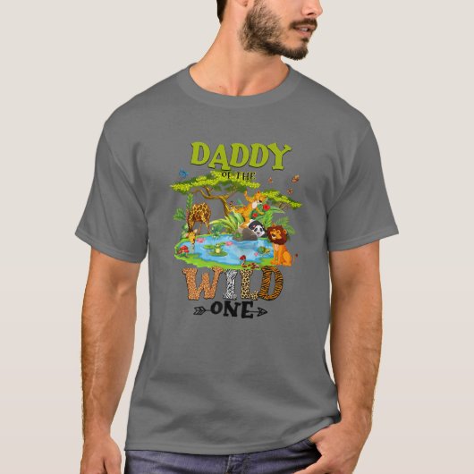 野生の1動物園のダディーズウッドランド誕生日 Tシャツ (正面)