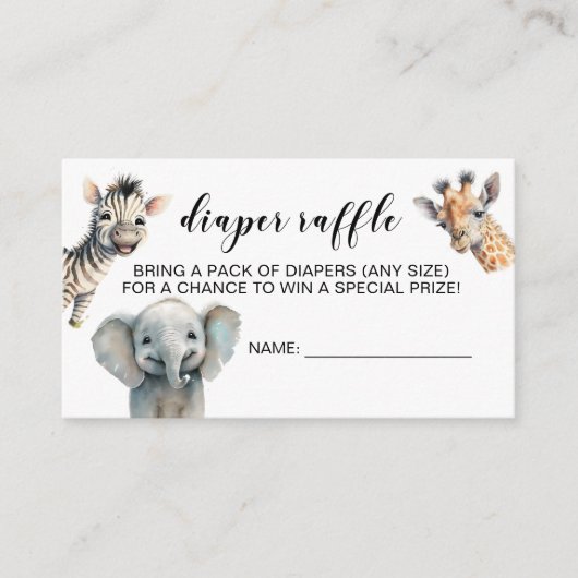 野生の1動物園の動物おむつラッフルチケットカード エンクロージャーカード (正面)