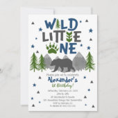 野生の1匹のくまの第1誕生日の招待状 招待状 (正面)