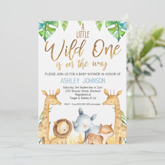 野生の1匹のサファリ動物のベビーシャワーの招待状 招待状 (スタンド正面)