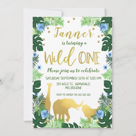 野生の1匹のジャングルの第1誕生日の招待状 招待状 (正面)