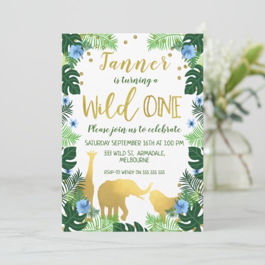野生の1匹のジャングルの第1誕生日の招待状 招待状 (スタンド正面)