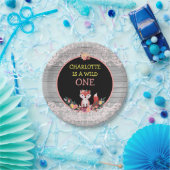 野生の1匹の第1誕生日のかわいいキツネ及び花 ペーパープレート (パーティー)