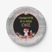 野生の1匹の第1誕生日のかわいいキツネ及び花 ペーパープレート (正面)