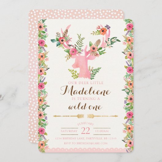 野生の1匹のBohoの枝角の誕生日の招待状 招待状 (正面/裏面)