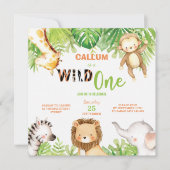 野生の1歳のジャングル動物の少年広場 招待状 (正面)