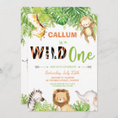 野生の1歳のジャングル動物の少年 招待状 (正面/裏面)