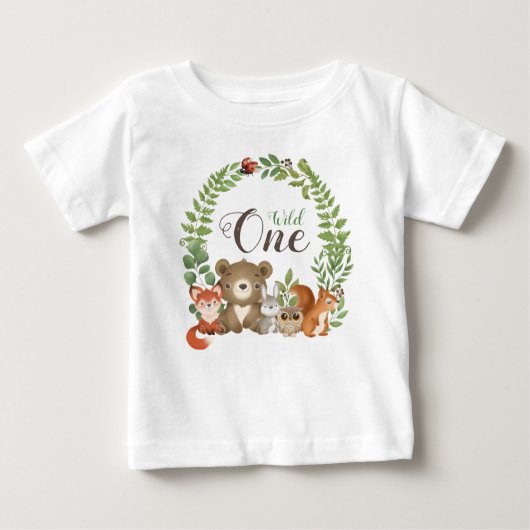 野生の1歳の木の国の動物Tシャツ ベビーTシャツ (正面)