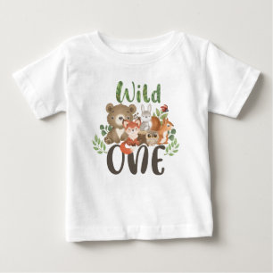 野生の1歳の木の国の動物Tシャツ ベビーTシャツ