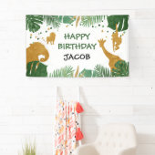 野生の1歳の誕生日のバナー、サファリ·ジャングル動物 横断幕 (インサイチュ)
