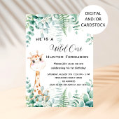 野生の1歳の誕生日キリンのジャングルの森 招待状