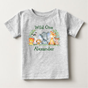 野生の1歳の1歳のサファリ動物が灰色 ベビーTシャツ